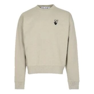 Off-White Hombre Logo Flecha Estampado Cuello Redondo Manga Larga Caqui