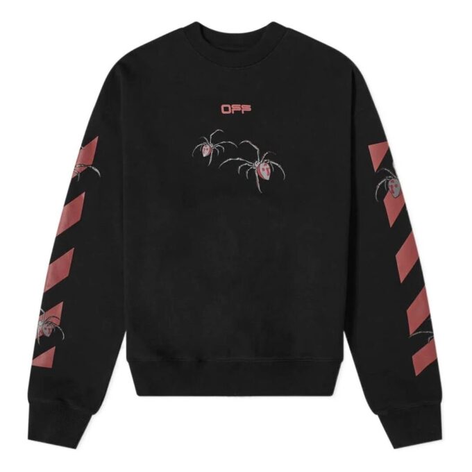 Off-White Hombre Logo Spider Printing Cuello Redondo Manga Larga Negro