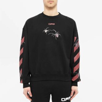 Off-White Hombre Logo Spider Printing Cuello Redondo Manga Larga Negro