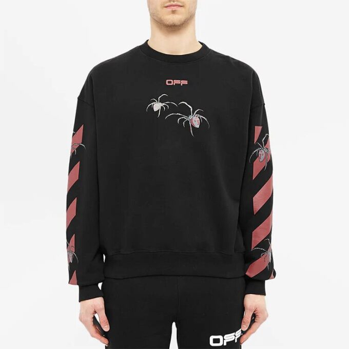 Off-White Hombre Logo Spider Printing Cuello Redondo Manga Larga Negro