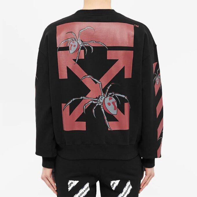 Off-White Hombre Logo Spider Printing Cuello Redondo Manga Larga Negro