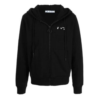 Off-White Hombre Otoño-Invierno 2022 Camiseta con capucha y cremallera, estampado de logotipo, manga larga, versión negra