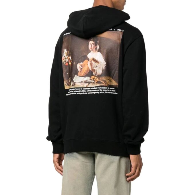 Off-White Hombre Otoño-Invierno 2022 Camiseta con capucha y estampado de personajes, manga larga, corte holgado, negro