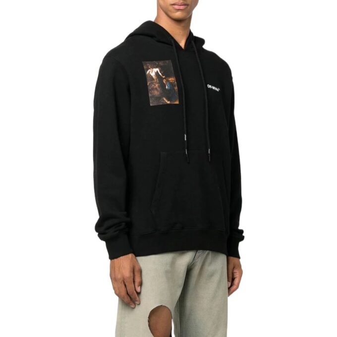 Off-White Hombre Otoño-Invierno 2022 Camiseta con capucha y estampado de personajes, manga larga, corte holgado, negro