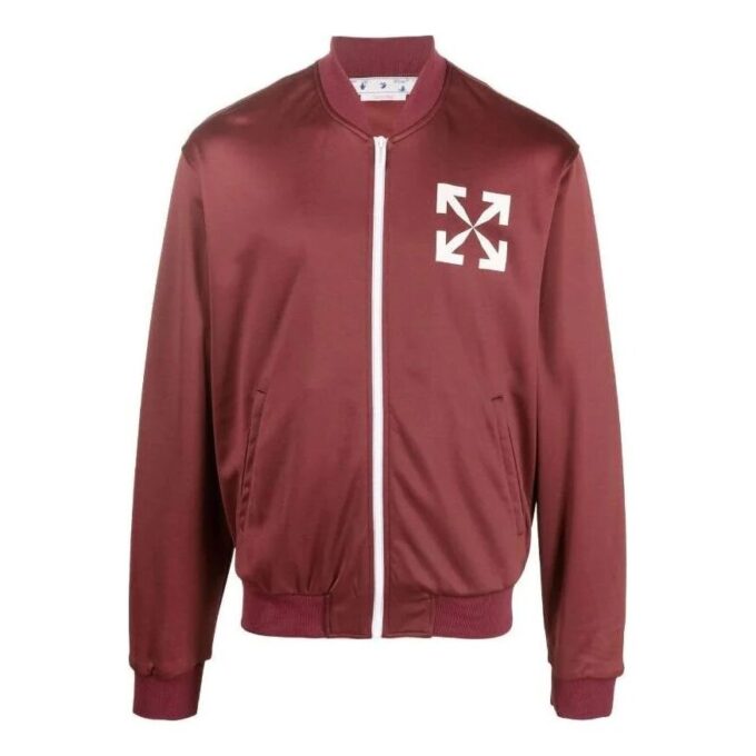 Off-White Hombre Otoño-Invierno 2022 Chaqueta casual con cremallera y estampado de Arrows, corte holgado, rojo
