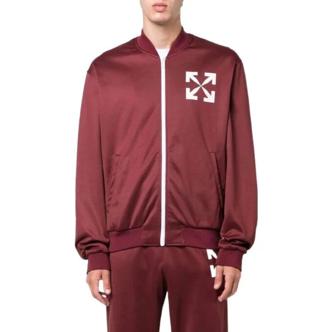 Off-White Hombre Otoño-Invierno 2022 Chaqueta casual con cremallera y estampado de Arrows, corte holgado, rojo