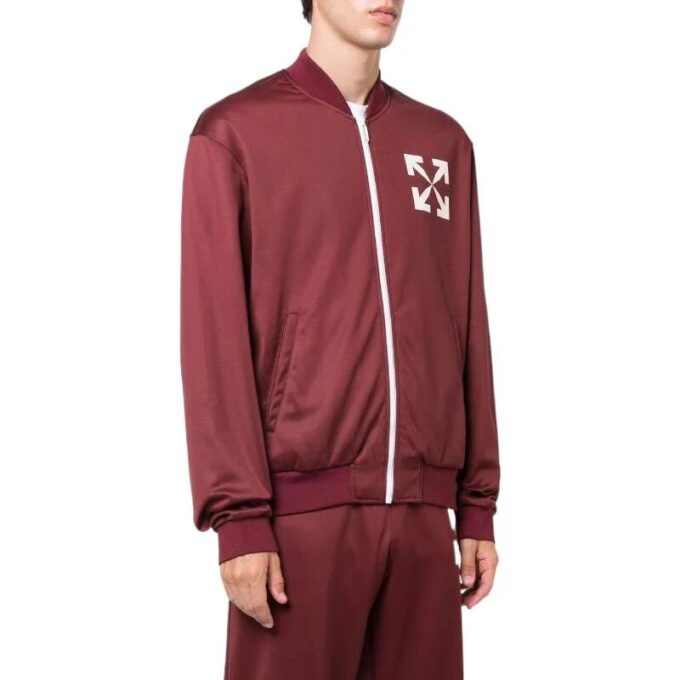 Off-White Hombre Otoño-Invierno 2022 Chaqueta casual con cremallera y estampado de Arrows, corte holgado, rojo