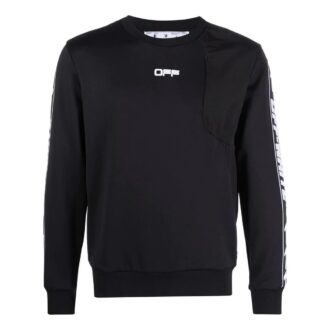 Off-White Hombre Otoño-Invierno 2022 Cuello redondo y mangas largas con logotipo asimétrico y tejido de cinta Negro