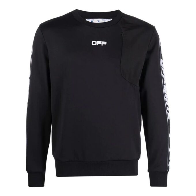Off-White Hombre Otoño-Invierno 2022 Cuello redondo y mangas largas con logotipo asimétrico y tejido de cinta Negro