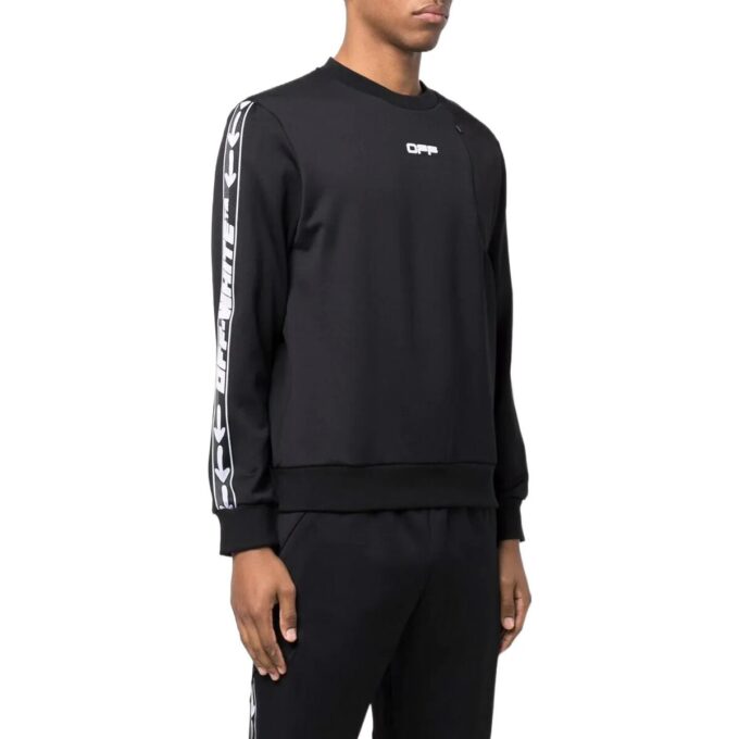 Off-White Hombre Otoño-Invierno 2022 Cuello redondo y mangas largas con logotipo asimétrico y tejido de cinta Negro