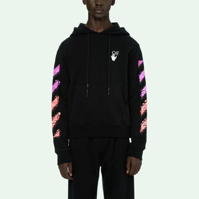Off-White Hombre SS21 Camiseta de manga larga con estampado de logotipo, corte holgado «Black Fuchsia»