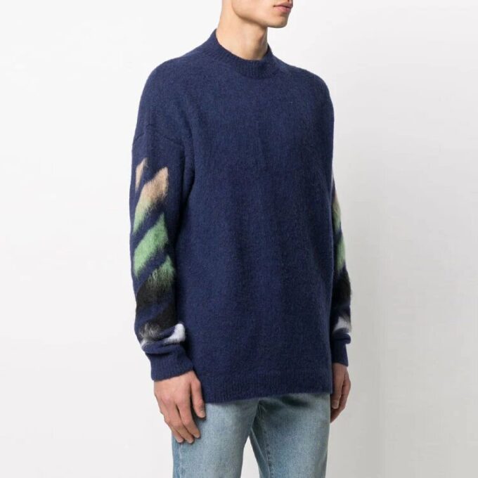 Off-White Hombre SS21 Patrón de rayas Tejido intarsia Azul