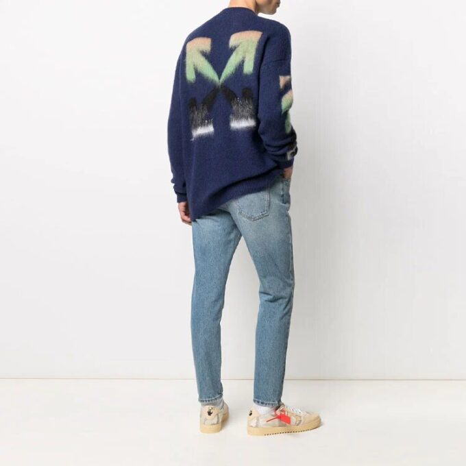 Off-White Hombre SS21 Patrón de rayas Tejido intarsia Azul