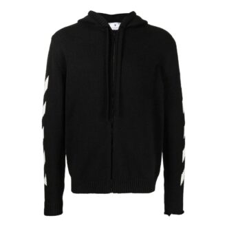 Off-White Hombre SS22 Camiseta con capucha y cremallera, estampado del logotipo clásico, manga larga, versión estándar, negro