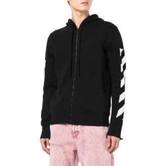 Off-White Hombre SS22 Camiseta con capucha y cremallera, estampado del logotipo clásico, manga larga, versión estándar, negro