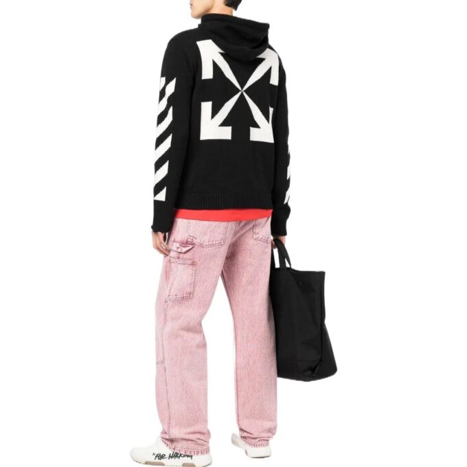 Off-White Hombre SS22 Camiseta con capucha y cremallera, estampado del logotipo clásico, manga larga, versión estándar, negro