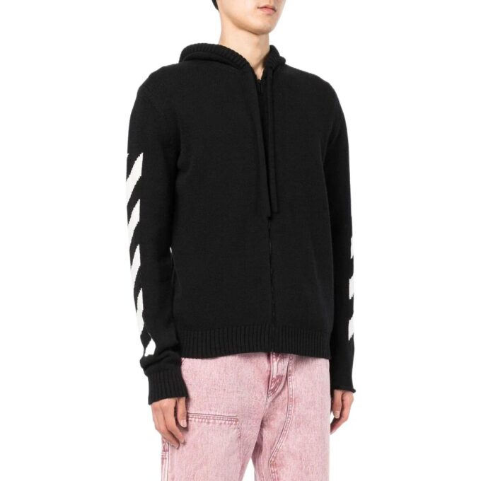Off-White Hombre SS22 Camiseta con capucha y cremallera, estampado del logotipo clásico, manga larga, versión estándar, negro