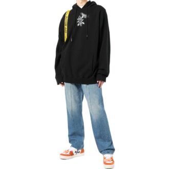 Off-White Hombre SS22 Camiseta de manga larga con capucha de algodón y estampado del logotipo de Arrows, color negro
