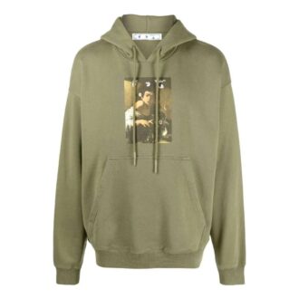 Off-White Hombre SS22 Camiseta de manga larga con capucha y estampado ilustrado en color liso, verde