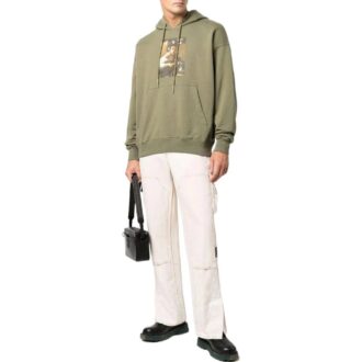 Off-White Hombre SS22 Camiseta de manga larga con capucha y estampado ilustrado en color liso, verde