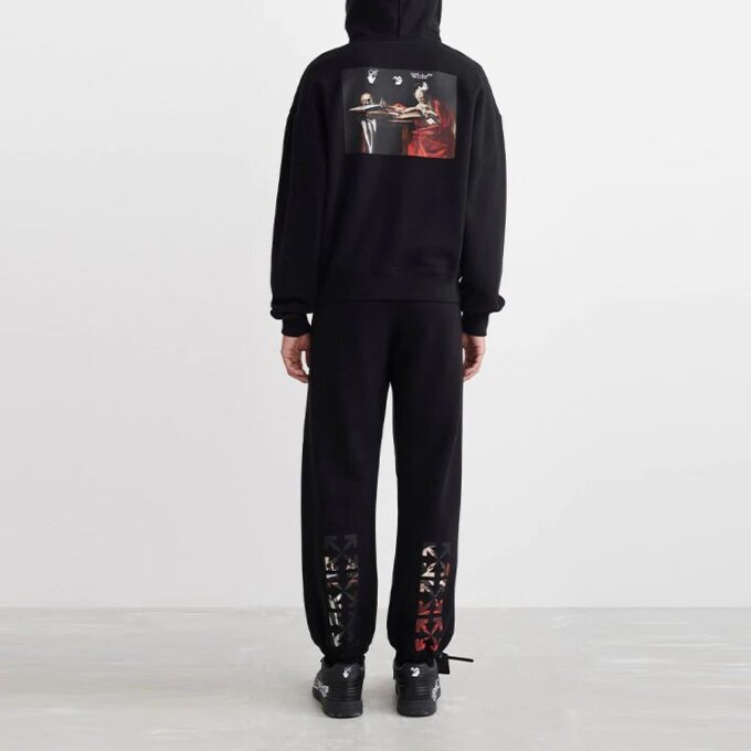 Off-White Hombre SS22 Camiseta negra de manga larga con capucha y estampado de la pintura Caravaggio