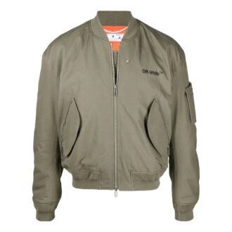 Off-White Hombre SS22 Chaqueta Aviador con cuello acanalado y logotipo bordado Verde militar