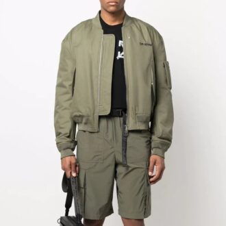 Off-White Hombre SS22 Chaqueta Aviador con cuello acanalado y logotipo bordado Verde militar