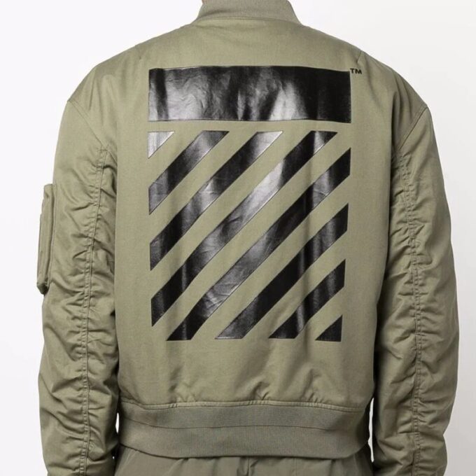 Off-White Hombre SS22 Chaqueta Aviador con cuello acanalado y logotipo bordado Verde militar