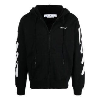 Off-White Hombre SS22 Chaqueta con cremallera y estampado de rayas diagonales, versión negra