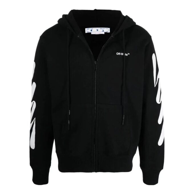 Off-White Hombre SS22 Chaqueta con cremallera y estampado de rayas diagonales, versión negra