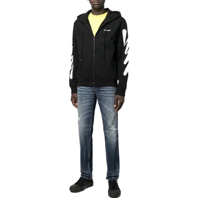 Off-White Hombre SS22 Chaqueta con cremallera y estampado de rayas diagonales, versión negra