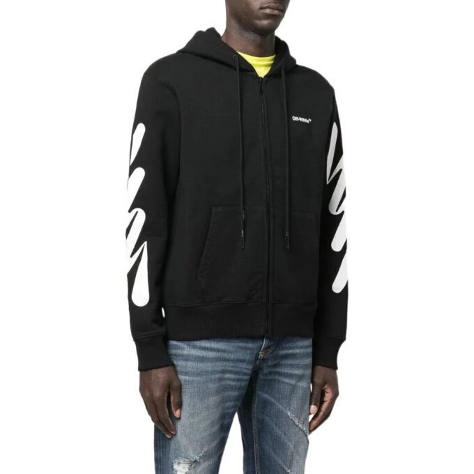 Off-White Hombre SS22 Chaqueta con cremallera y estampado de rayas diagonales, versión negra
