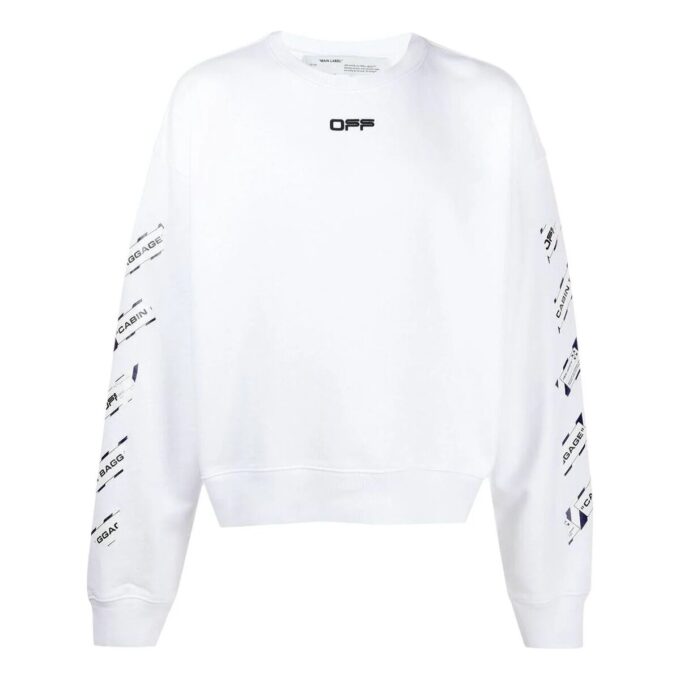 Off-White Hombre SS22 Cuello redondo y manga larga con estampado de flecha en la espalda, corte holgado, blanco