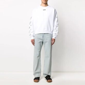 Off-White Hombre SS22 Cuello redondo y manga larga con estampado de flecha en la espalda, corte holgado, blanco