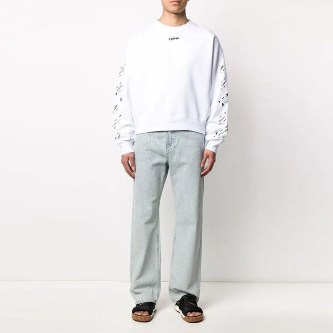 Off-White Hombre SS22 Cuello redondo y manga larga con estampado de flecha en la espalda, corte holgado, blanco