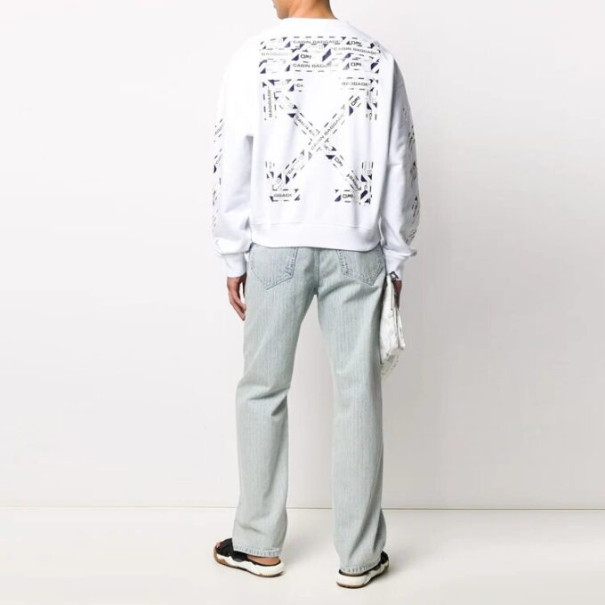 Off-White Hombre SS22 Cuello redondo y manga larga con estampado de flecha en la espalda, corte holgado, blanco