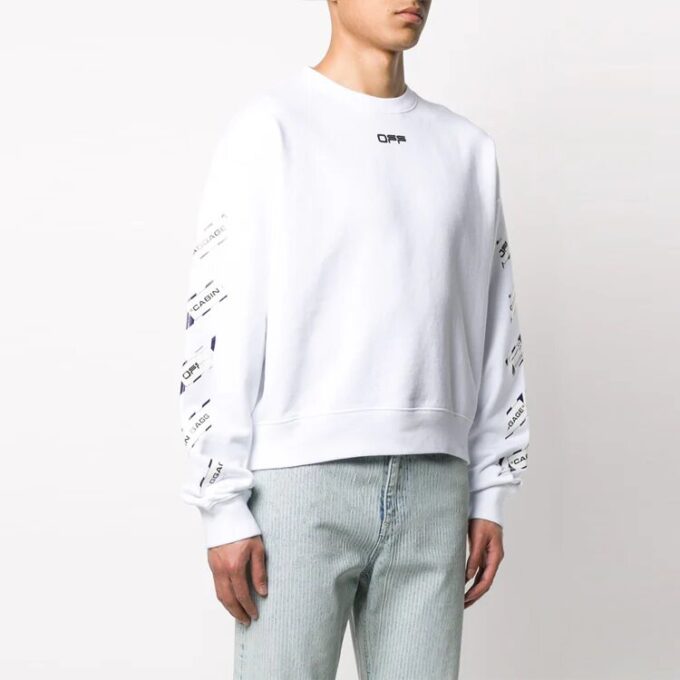 Off-White Hombre SS22 Cuello redondo y manga larga con estampado de flecha en la espalda, corte holgado, blanco