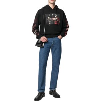 Off-White Hombre SS22 Estampado Con capucha Manga larga Corte holgado Negro
