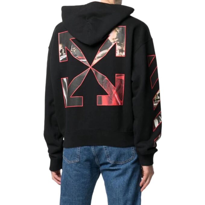 Off-White Hombre SS22 Estampado Con capucha Manga larga Corte holgado Negro