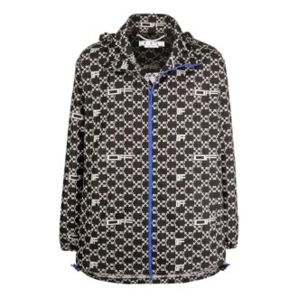 Off-White Hombre SS22 Estampado Geométrico Completo Cuello Alto Chaqueta Con Capucha Versión Otoño Negro