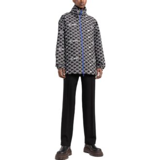 Off-White Hombre SS22 Estampado Geométrico Completo Cuello Alto Chaqueta Con Capucha Versión Otoño Negro
