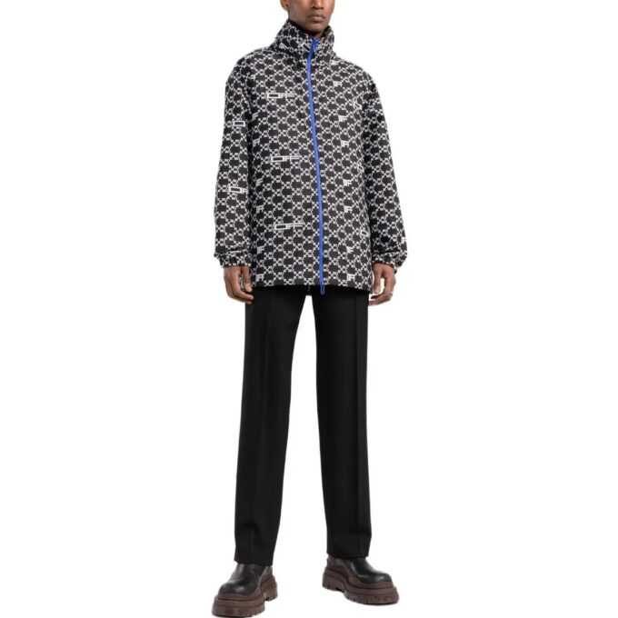 Off-White Hombre SS22 Estampado Geométrico Completo Cuello Alto Chaqueta Con Capucha Versión Otoño Negro