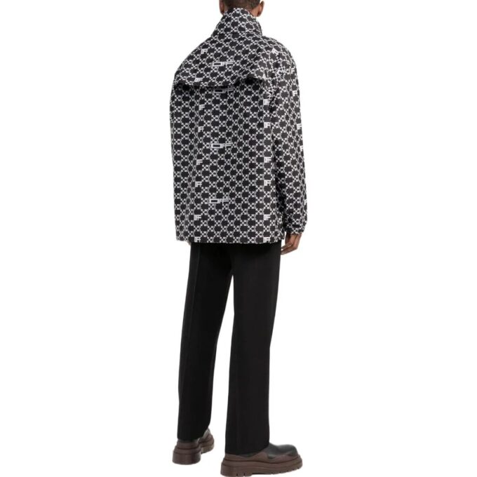 Off-White Hombre SS22 Estampado Geométrico Completo Cuello Alto Chaqueta Con Capucha Versión Otoño Negro