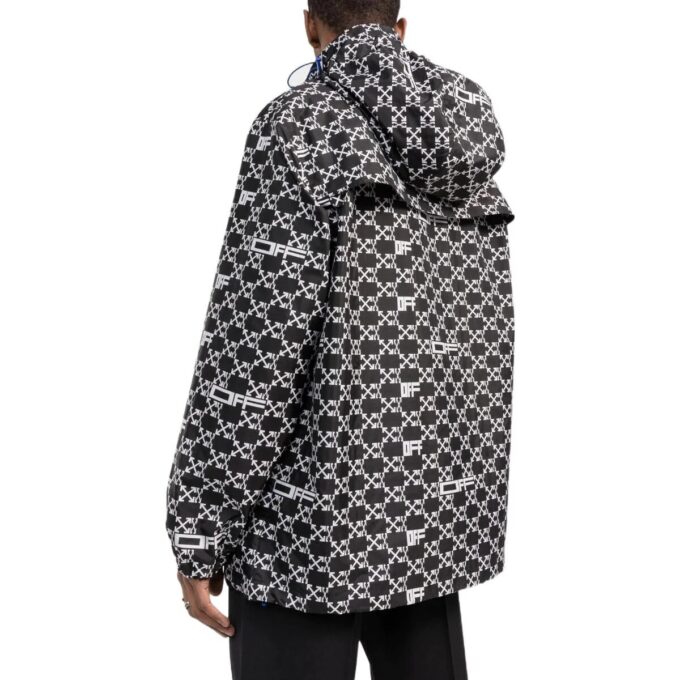 Off-White Hombre SS22 Estampado Geométrico Completo Cuello Alto Chaqueta Con Capucha Versión Otoño Negro