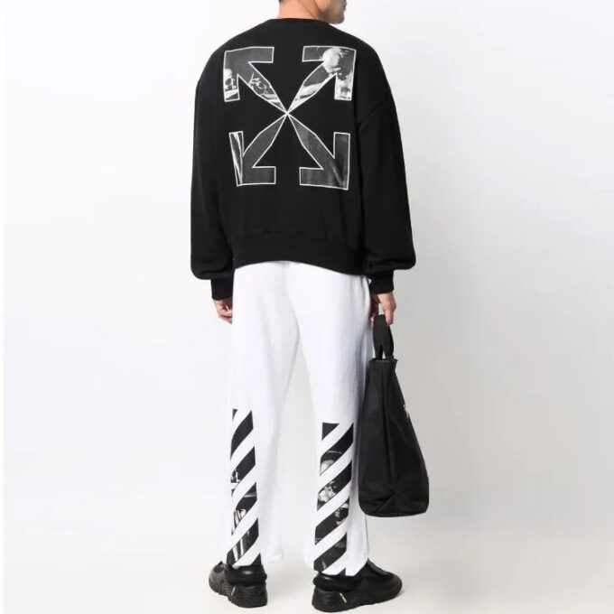 Off-White Hombre SS22 Jersey de cuello redondo con estampado de Arrows, corte holgado, negro