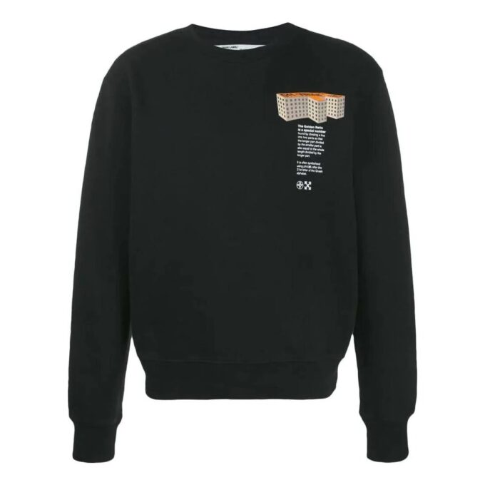 Off-White Hombre SS22 Jersey de cuello redondo con estampado de letras, manga larga, negro