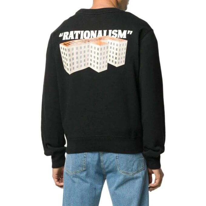 Off-White Hombre SS22 Jersey de cuello redondo con estampado de letras, manga larga, negro