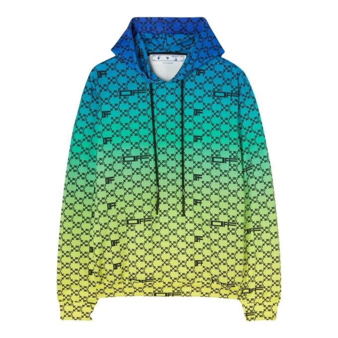Off-White Hombre SS22 Jersey de cuello redondo holgado con estampado completo del logotipo y degradado