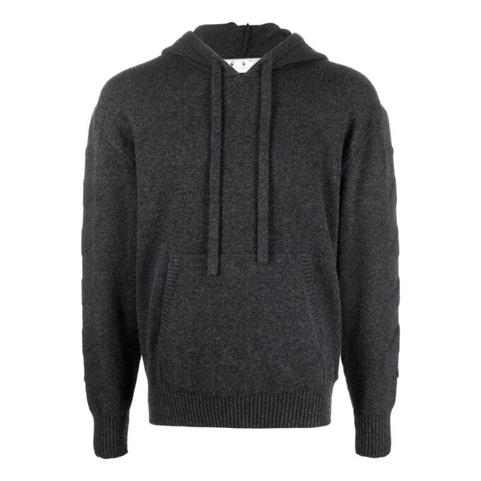 Off-White Hombre SS22 Liso Logo trasero Estampado Sudadera con capucha Manga larga Gris