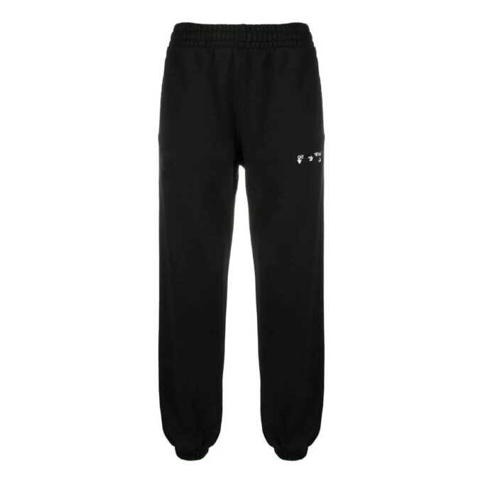 Off-White Hombre SS22 Pantalones deportivos casuales con rayas diagonales y pies integrados, versión negra